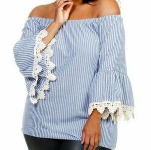 Navy Blue Off the Shoulders Plus Size Top